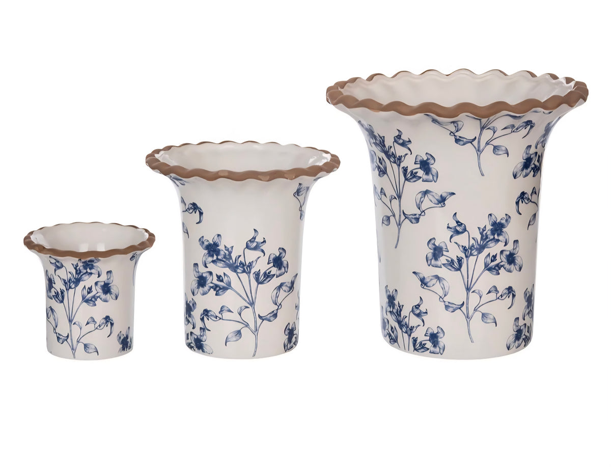Blue/White Ceramic planters - Set of 3
