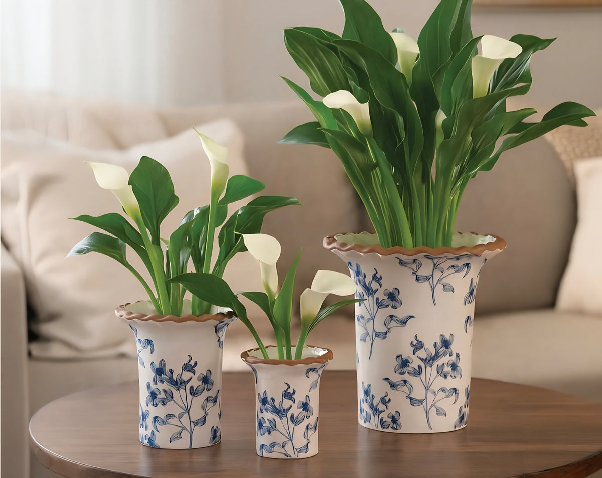 Blue/White Ceramic planters - Set of 3