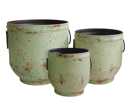Metal Vintage Bucket Planters - Set of 3