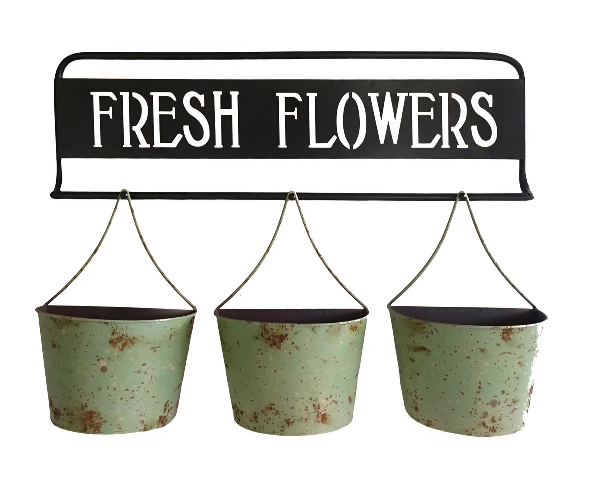 Fresh Flowers Hanging Bucket Wall Sign