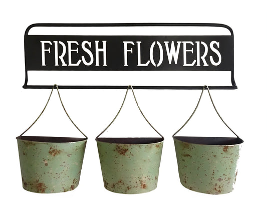 Fresh Flowers Hanging Bucket Wall Sign