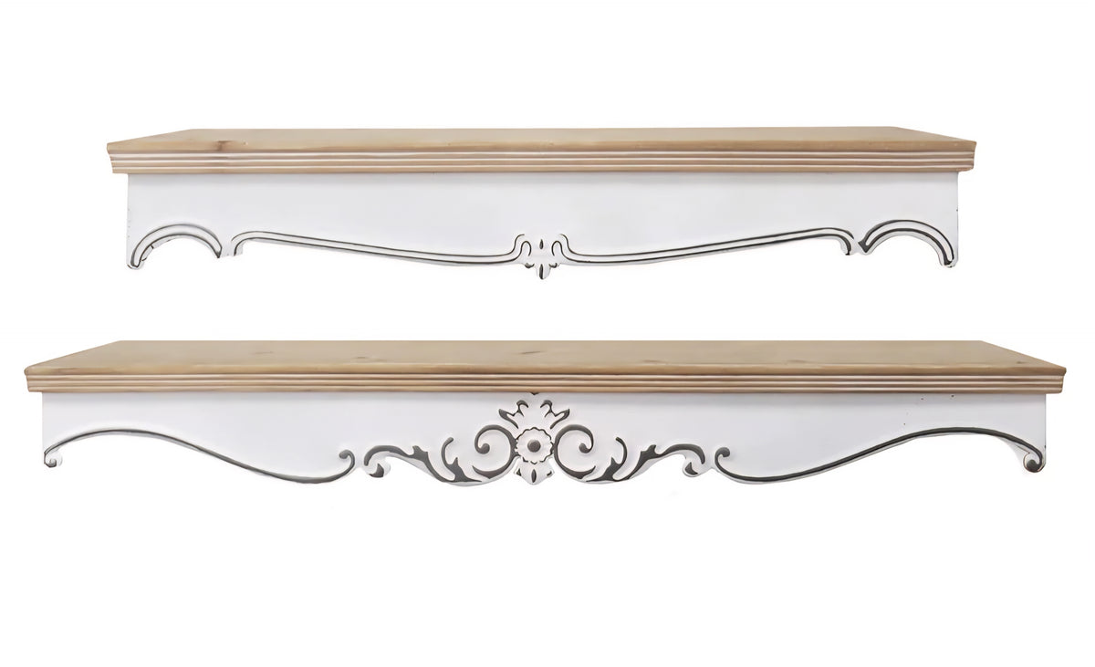 Shabby Cottage Metal/Wood Wall Shelves - set of 2
