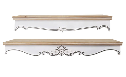Shabby Cottage Metal/Wood Wall Shelves - set of 2